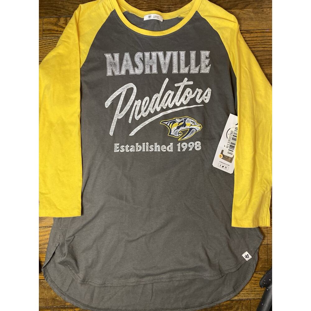 Nashville Predators 47 Brand Womens Large Raglan 3/4 Sleeve Shirt NWT